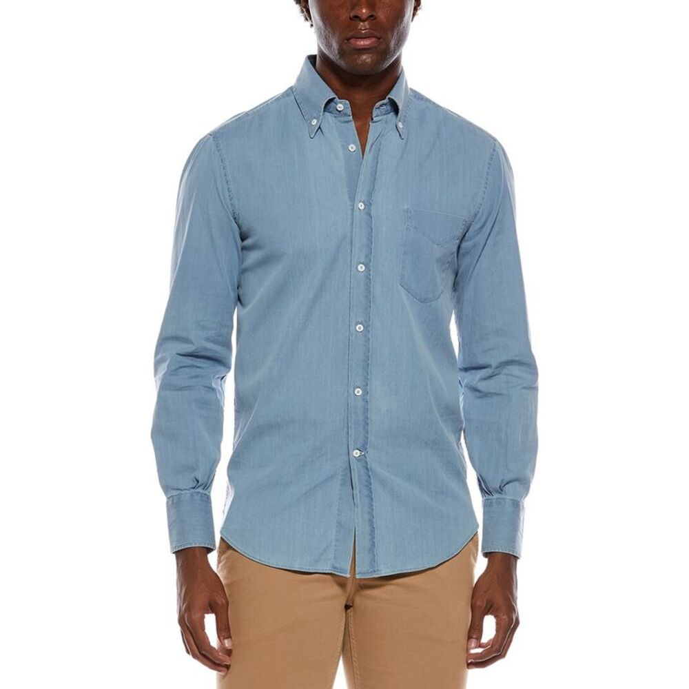 Brunello Cucinelli Mens Brushed Shirt, Blue
